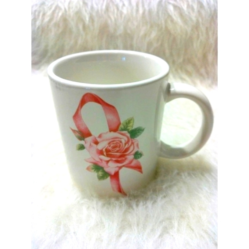 VTG 1997 Avon Breast Cancer Awareness Crusade Pink Ribbon With Rose Mug 10oz
